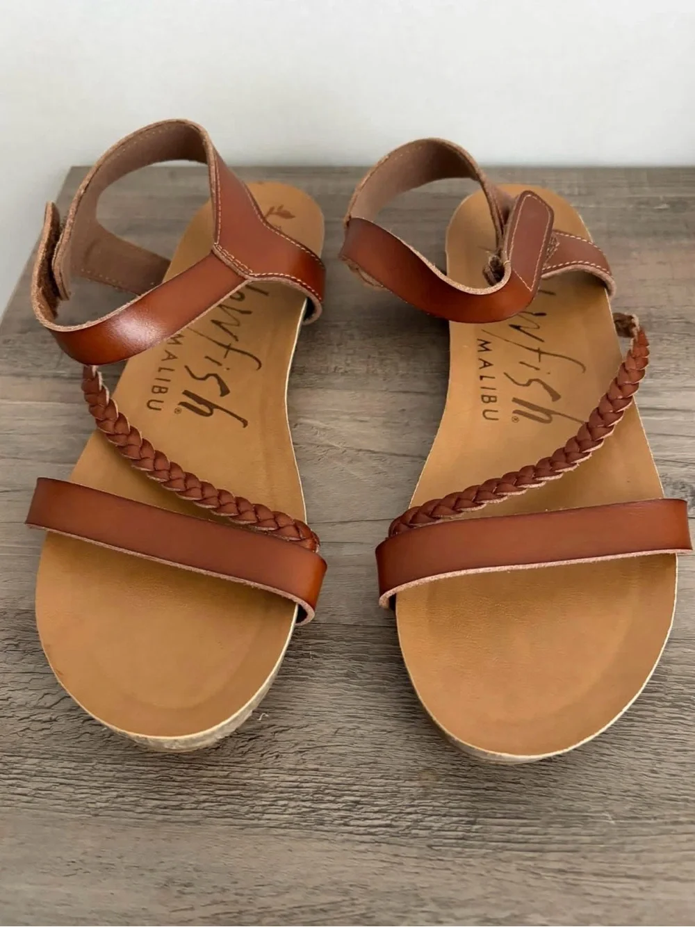 Blowfish Tan Braided-Strap Ankle Sandals